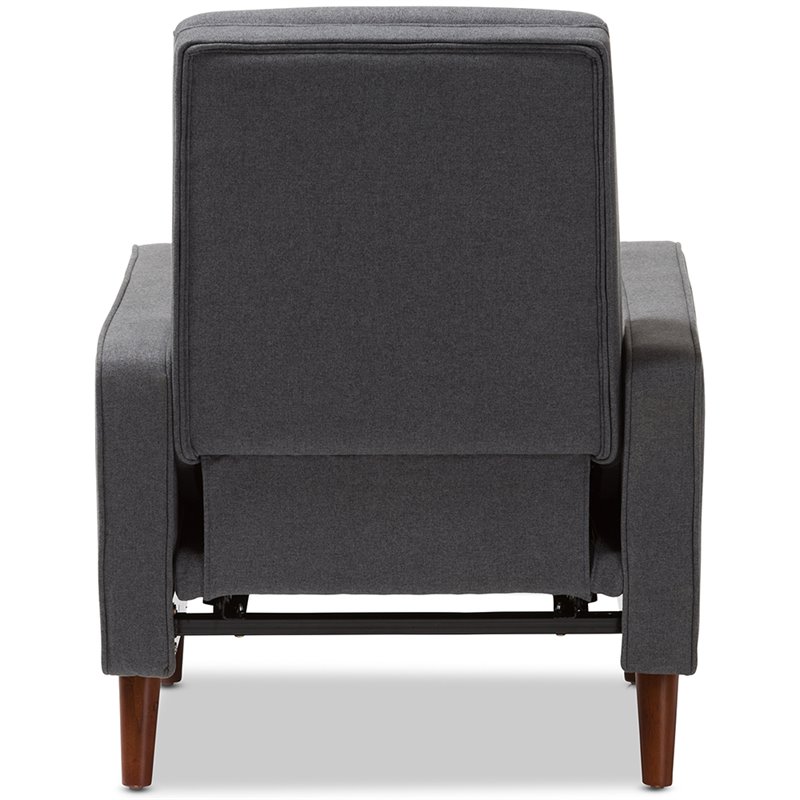 Bowery Hill Mid-Century Fabric Tufted Recliner in Gray/Walnut