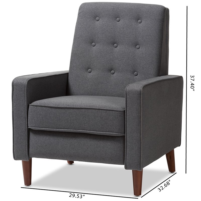 Bowery Hill Mid-Century Fabric Tufted Recliner in Gray/Walnut