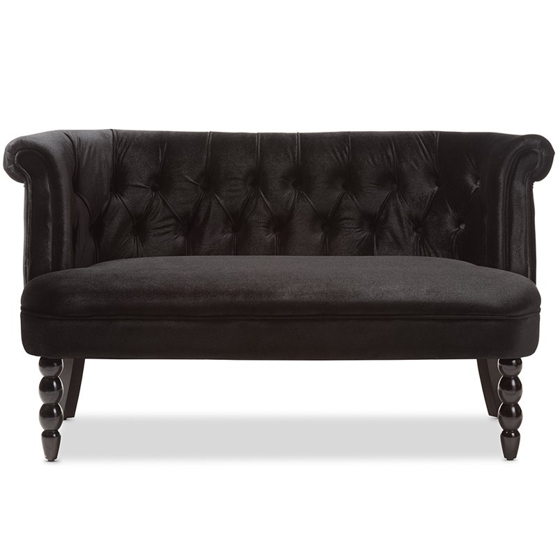 Bowery Hill Contemporary Velvet Tufted Loveseat in Black