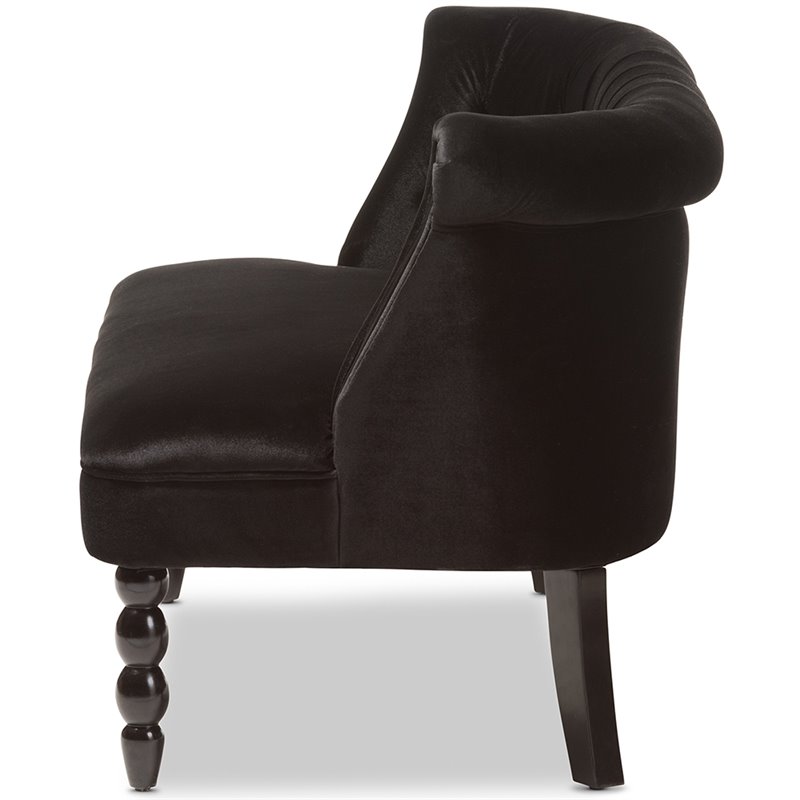 Bowery Hill Contemporary Velvet Tufted Loveseat in Black
