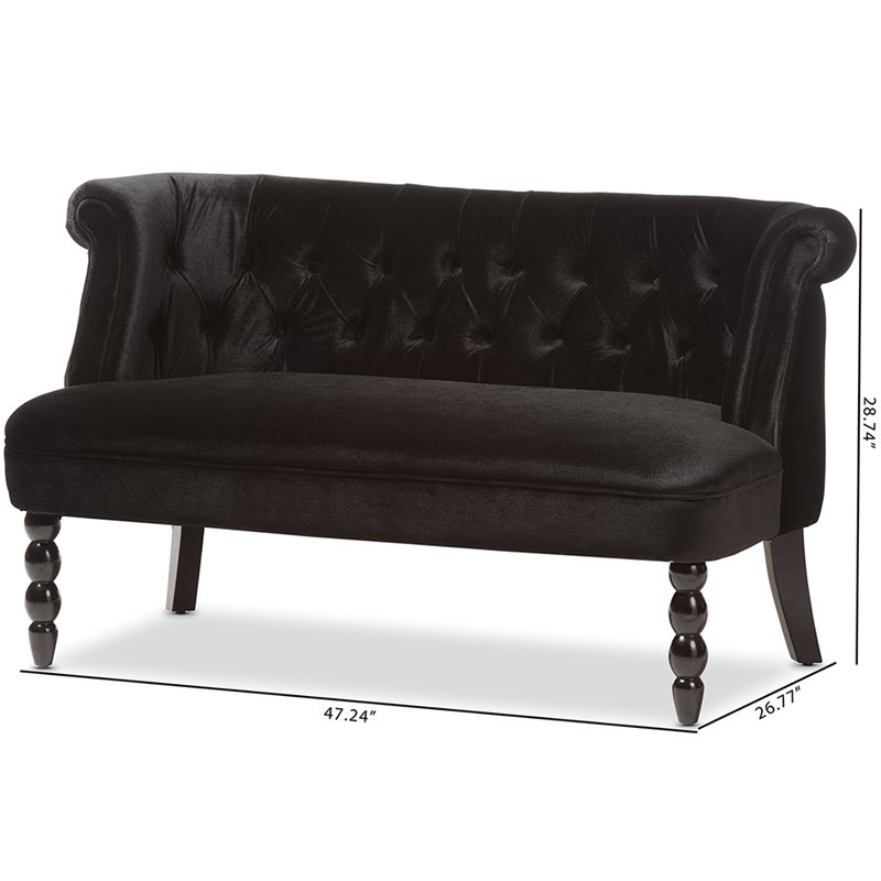 Bowery Hill Contemporary Velvet Tufted Loveseat in Black