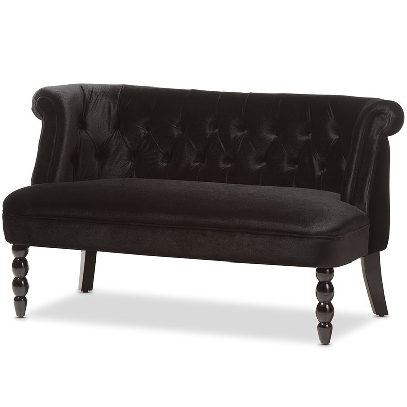 Bowery Hill Contemporary Velvet Tufted Loveseat in Black