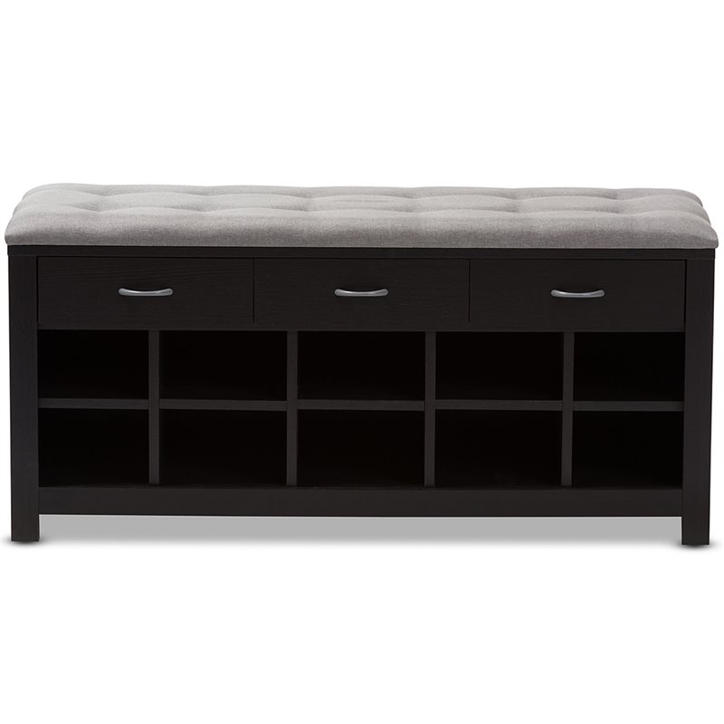 Bowery Hill 10 Cubby Upholstered Shoe Storage Bench in Gray