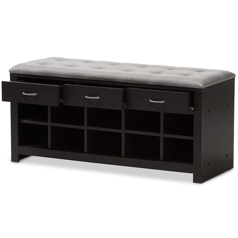 Bowery Hill 10 Cubby Upholstered Shoe Storage Bench in Gray