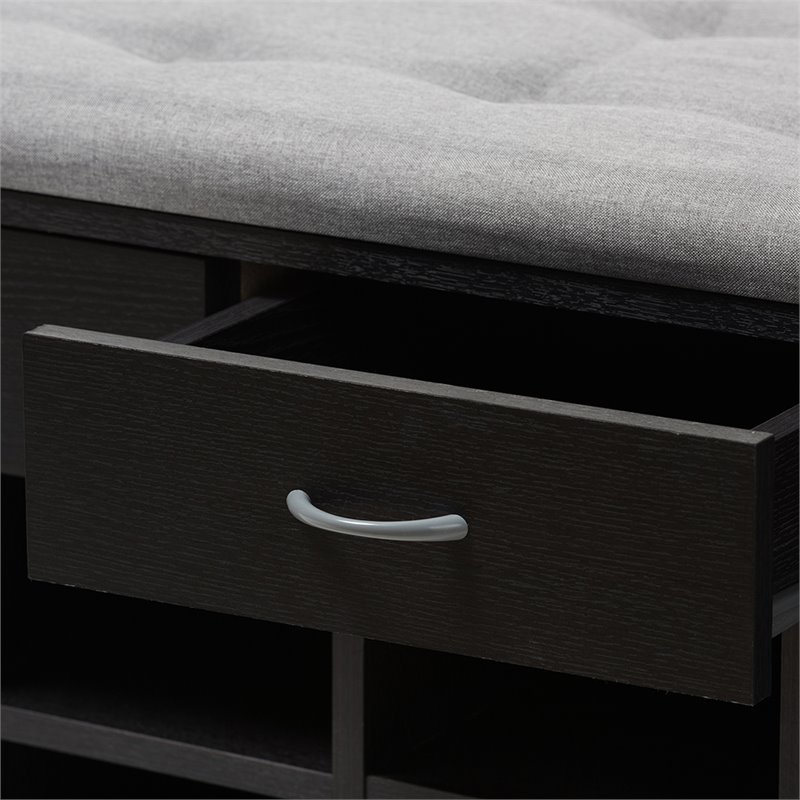 Bowery Hill 10 Cubby Upholstered Shoe Storage Bench in Gray