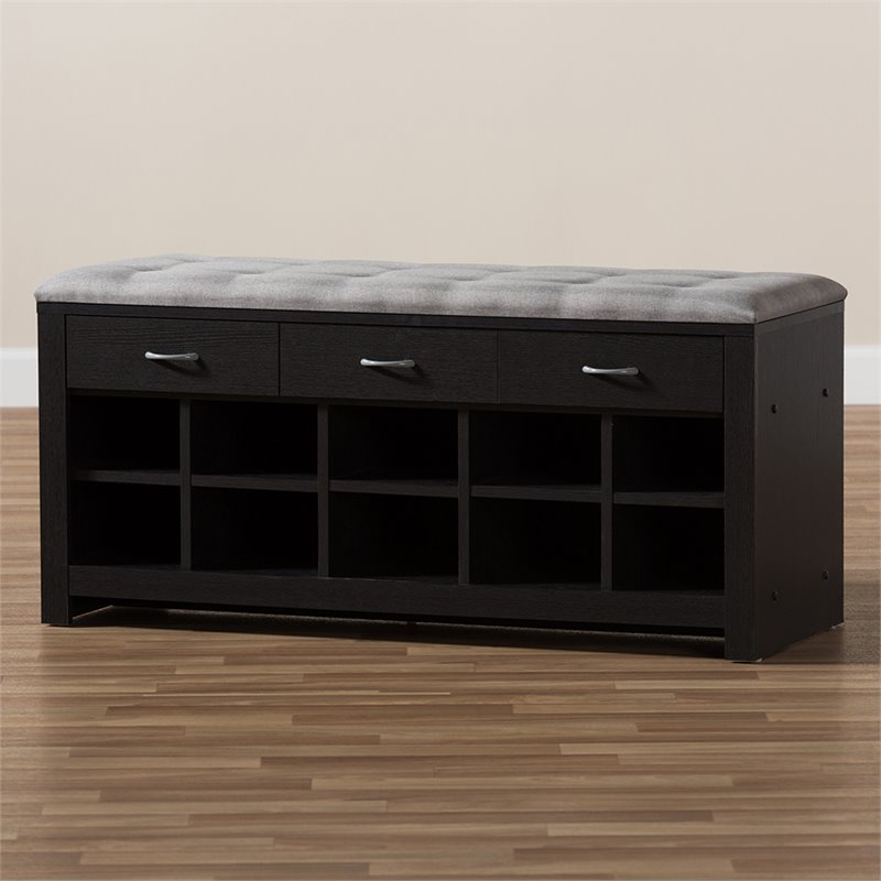 Bowery Hill 10 Cubby Upholstered Shoe Storage Bench in Gray