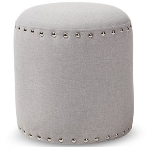 Bowery Hill Modern 14&quot Round Pouf in Light Gray