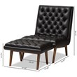 Bowery Hill Mid Century Tufted Faux Leather Accent Chair and Ottoman Set