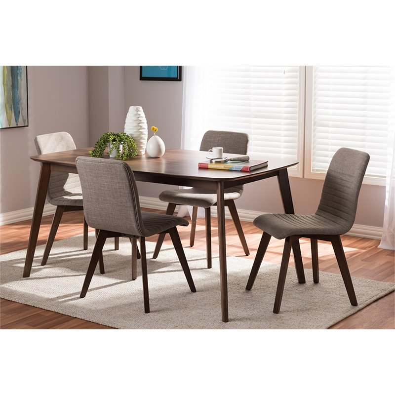 Bowery Hill 5 Piece Dining Set in Light Gray and Walnut Brown