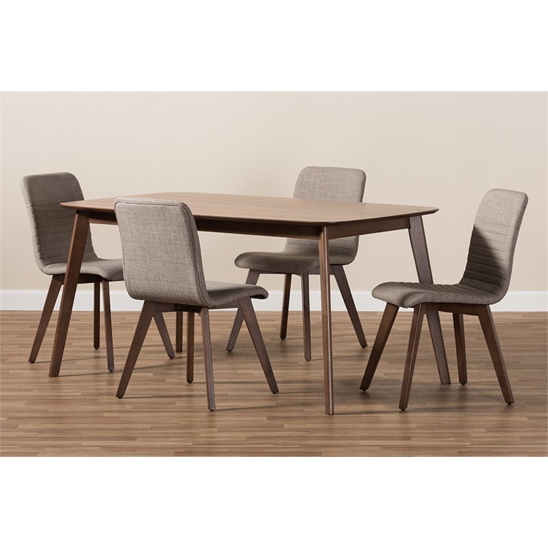 Bowery Hill 5 Piece Dining Set in Light Gray and Walnut Brown