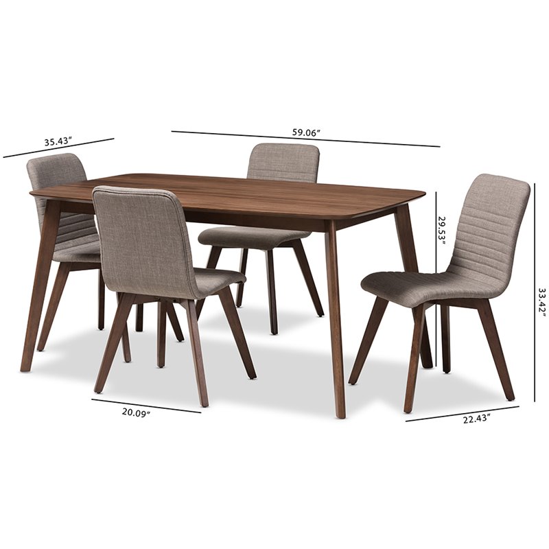 Bowery Hill 5 Piece Dining Set in Light Gray and Walnut Brown