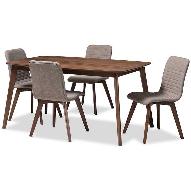Bowery Hill 5 Piece Dining Set in Light Gray and Walnut Brown