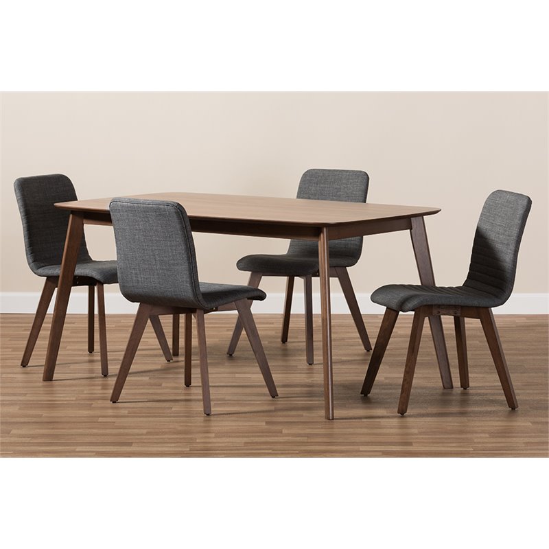 Bowery Hill 5 Piece Dining Set in Dark Gray and Walnut Brown