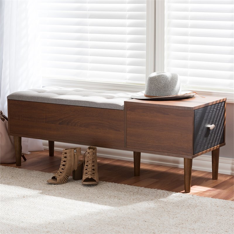 Bowery Hill Storage Bench in Light Gray and Dark Brown