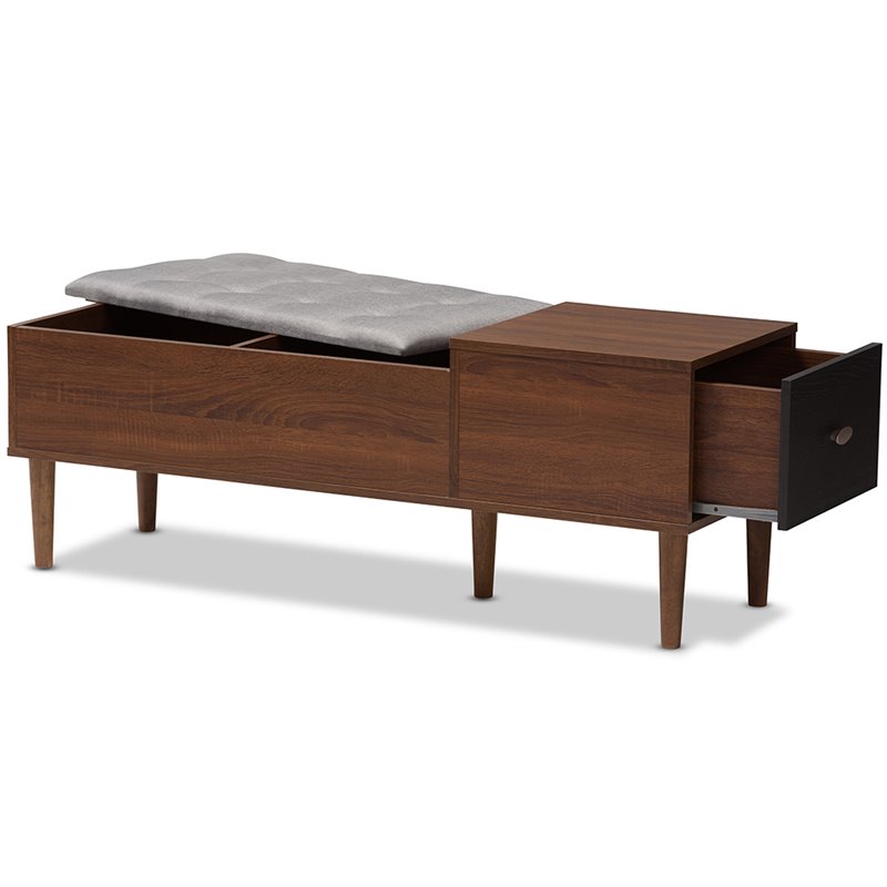 Bowery Hill Storage Bench in Light Gray and Dark Brown