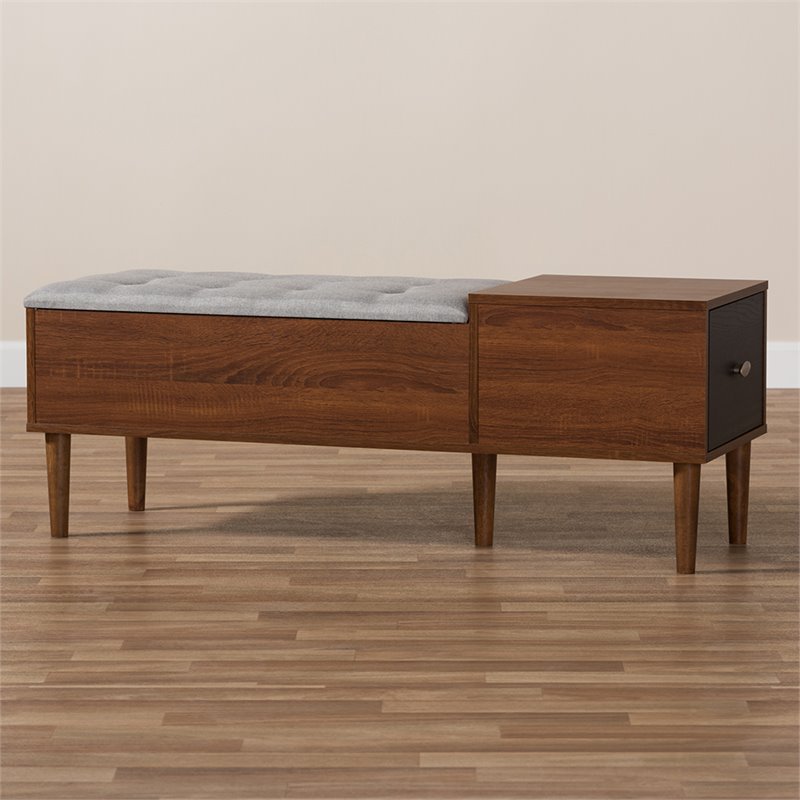 Bowery Hill Storage Bench in Light Gray and Dark Brown