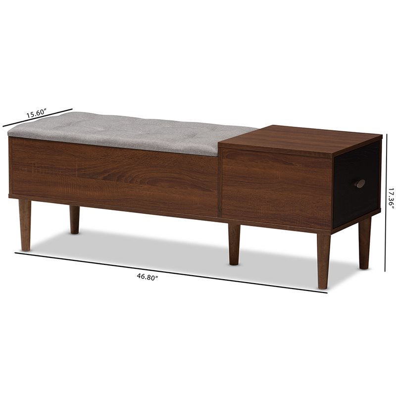 Bowery Hill Storage Bench in Light Gray and Dark Brown
