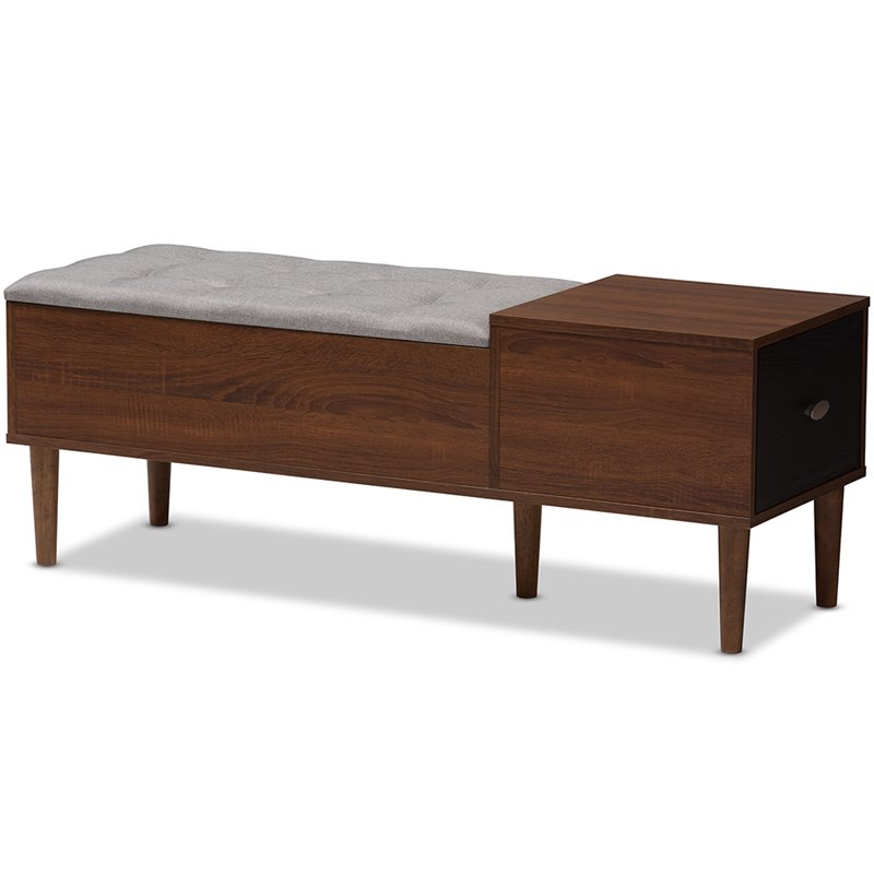 Bowery Hill Storage Bench in Light Gray and Dark Brown