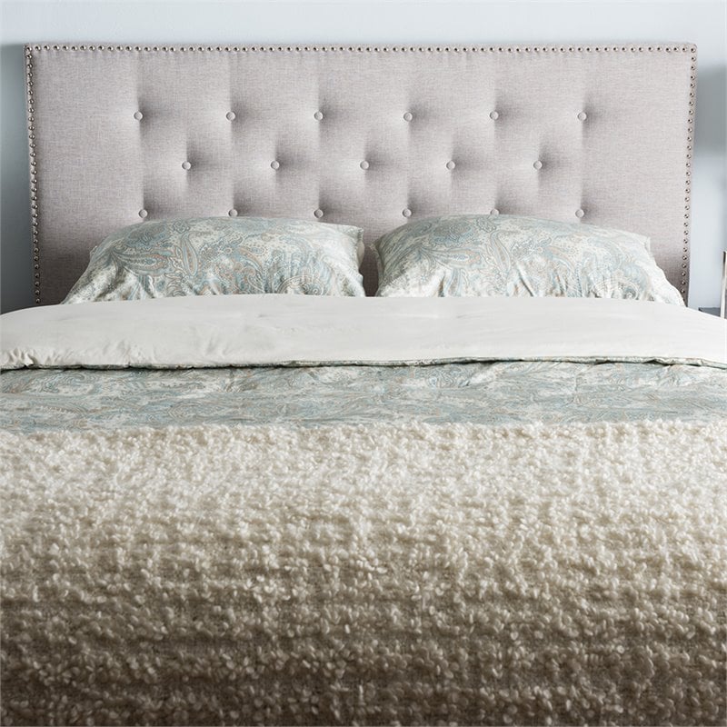 Bowery Hill Modern Tufted Full Panel Headboard in Grayish Beige