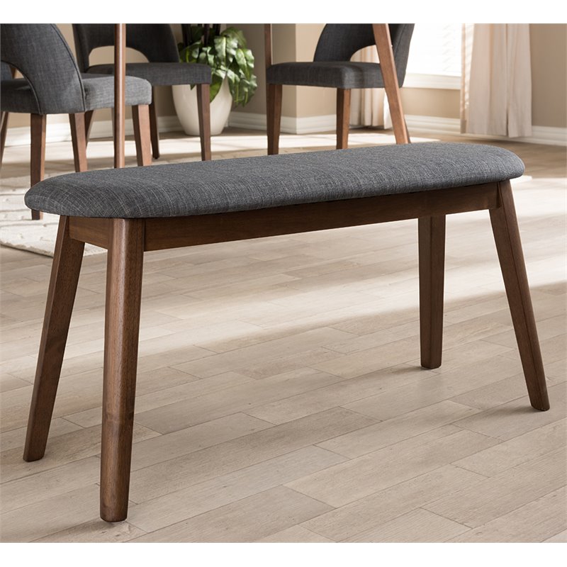 Bowery Hill Upholstered Bench in Dark Gray and Walnut Brown