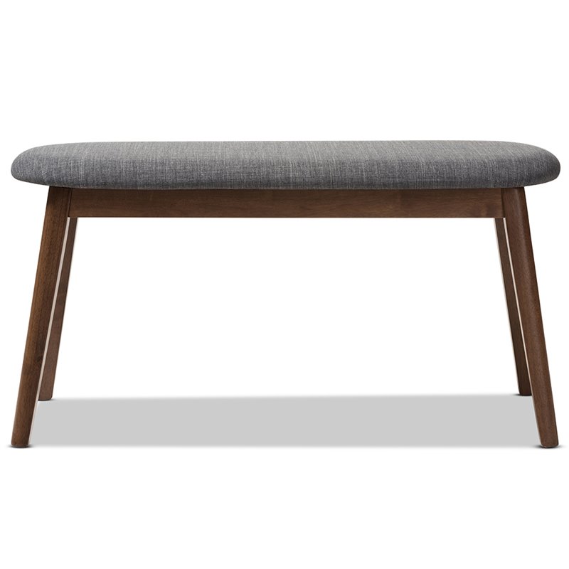 Bowery Hill Upholstered Bench in Dark Gray and Walnut Brown