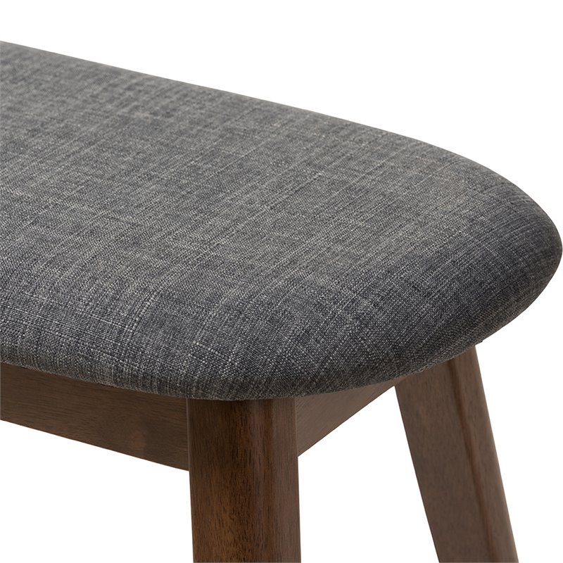Bowery Hill Upholstered Bench in Dark Gray and Walnut Brown