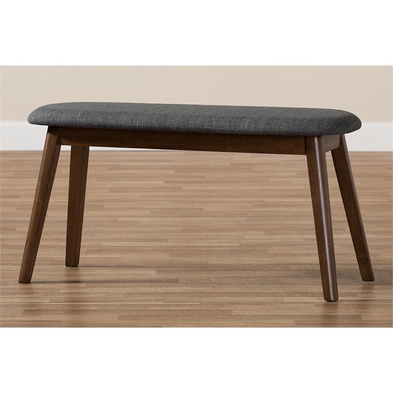 Bowery Hill Upholstered Bench in Dark Gray and Walnut Brown