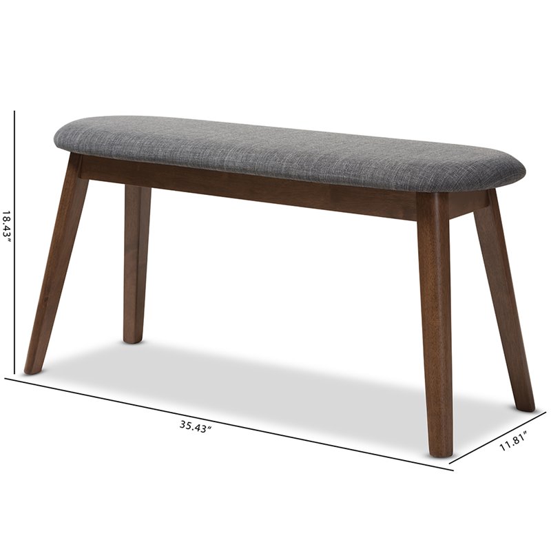 Bowery Hill Upholstered Bench in Dark Gray and Walnut Brown