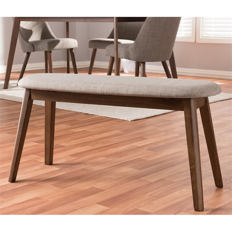 Bowery Hill Upholstered Bench in Light Gray and Walnut Brown
