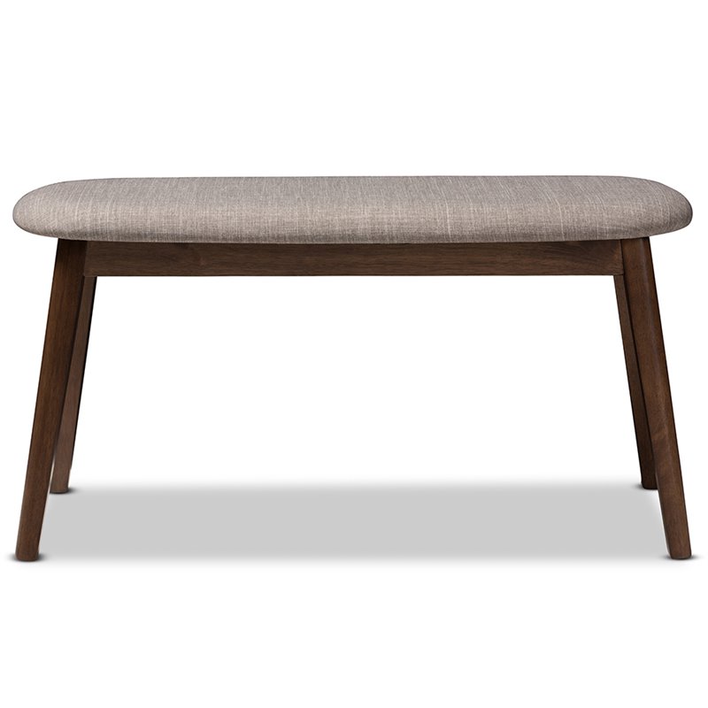 Bowery Hill Upholstered Bench in Light Gray and Walnut Brown