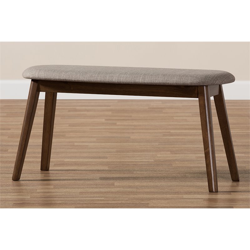 Bowery Hill Upholstered Bench in Light Gray and Walnut Brown