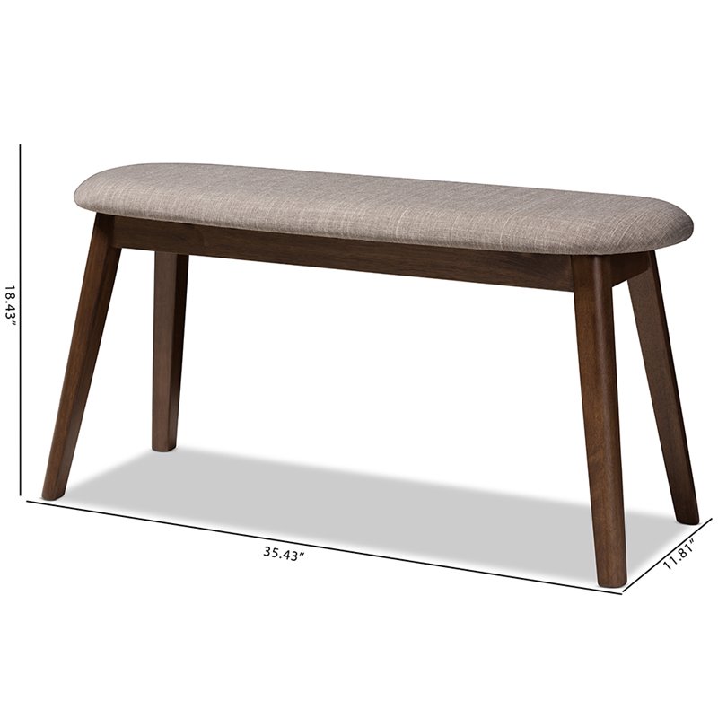 Bowery Hill Upholstered Bench in Light Gray and Walnut Brown
