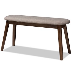Bowery Hill Upholstered Bench in Light Gray and Walnut Brown