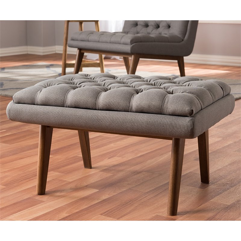 Bowery Hill Tufted Ottoman in Gray and Walnut