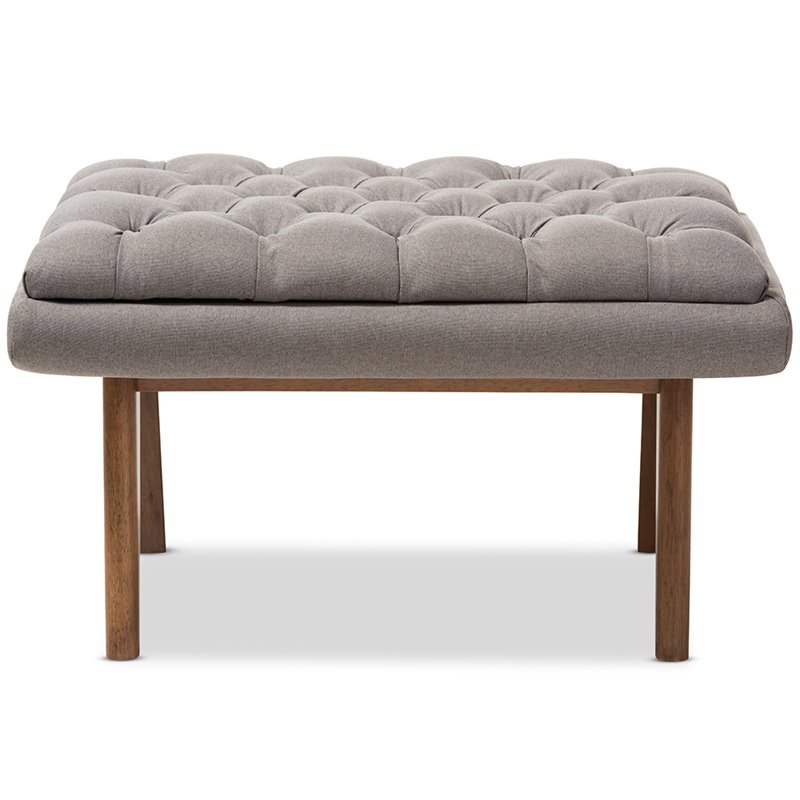 Bowery Hill Tufted Ottoman in Gray and Walnut