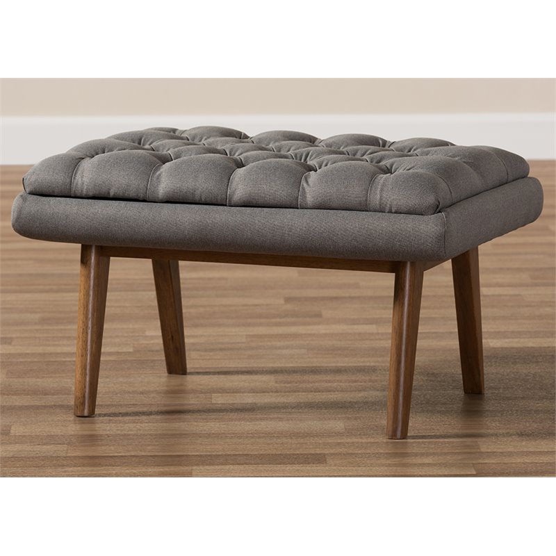 Bowery Hill Tufted Ottoman in Gray and Walnut