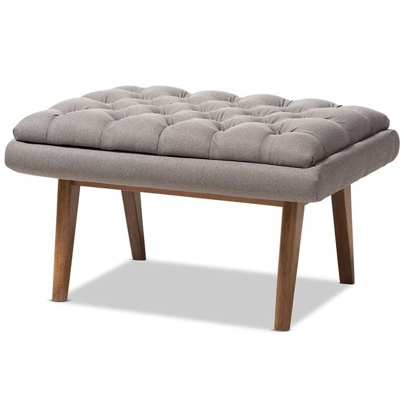 Bowery Hill Tufted Ottoman in Gray and Walnut