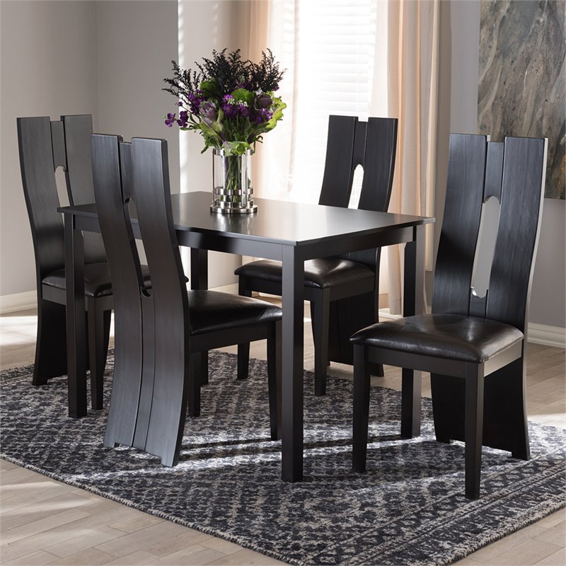 Bowery Hill Modern 5 Piece Dining Set in Dark Brown