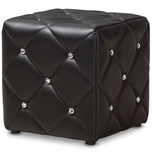 Bowery Hill 14&quot Square Faux Leather Ottoman in Black