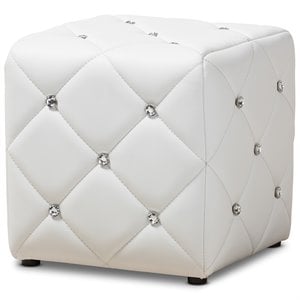 Bowery Hill 14&quot Square Faux Leather Ottoman in White