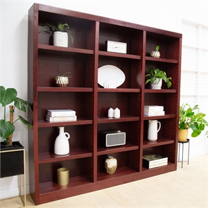 The Bowery Hill Traditional 72&quot Tall 15-Shelf Triple Wide Bookcase in Cherry