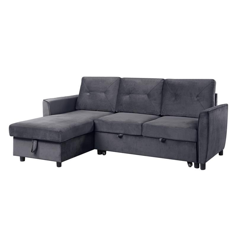 Bowery Hill Gray Velvet Reversible Sleeper Sectional Sofa with Storage Chaise