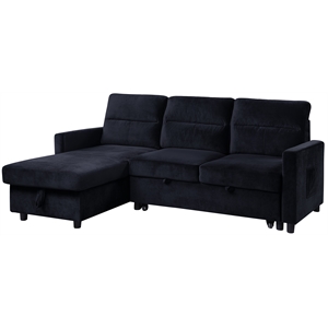 bowery hill modern velvet reversible sleeper sectional sofa with storage chaise