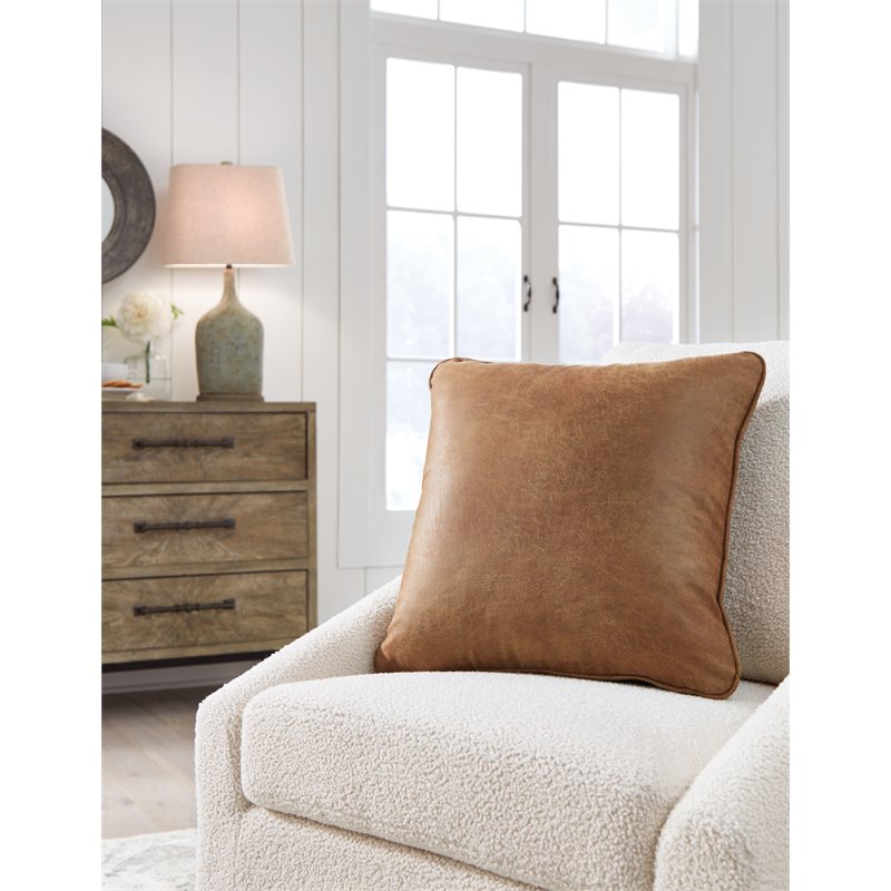 Bowery Hill Modern Faux Leather Caramel Pillow