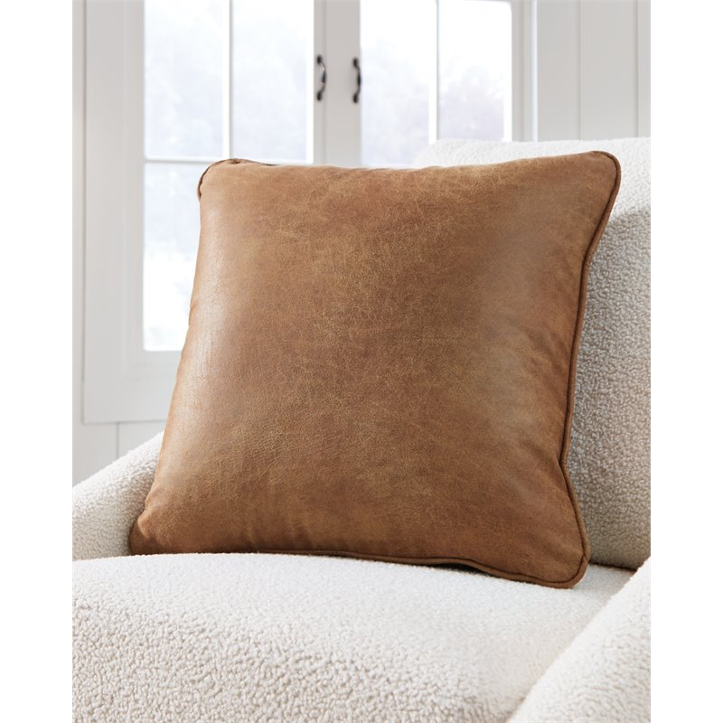 Bowery Hill Modern Faux Leather Caramel Pillow