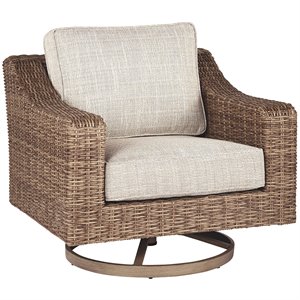 bowery hill swivel patio arm chair in beige