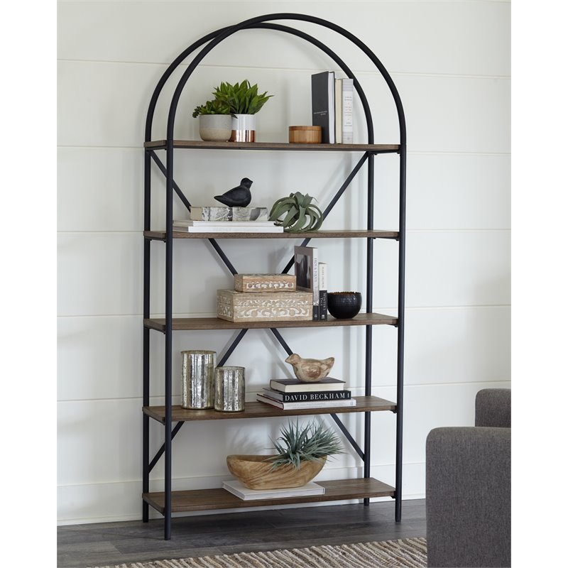 Bowery Hill Brown and Black 5 Shelf Bookcase
