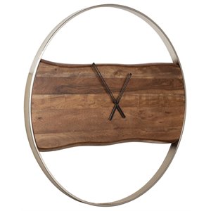 bowery hill wood wall clock in brown & silver