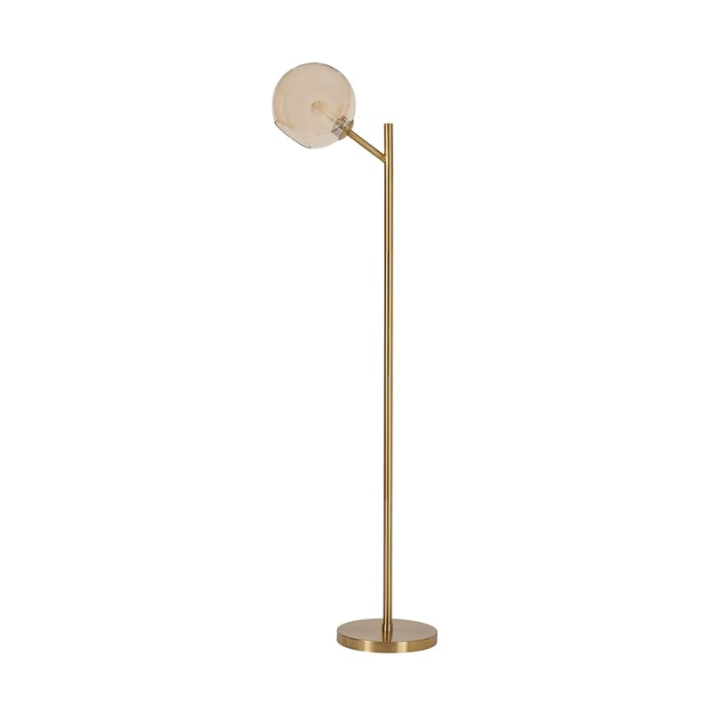Bowery Hill Single Metal Floor Lamp in Gold & Amber