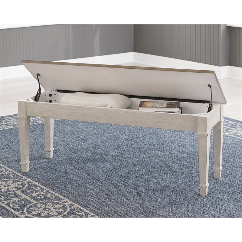 Bowery Hill Wood Storage Bench in White & Light Brown
